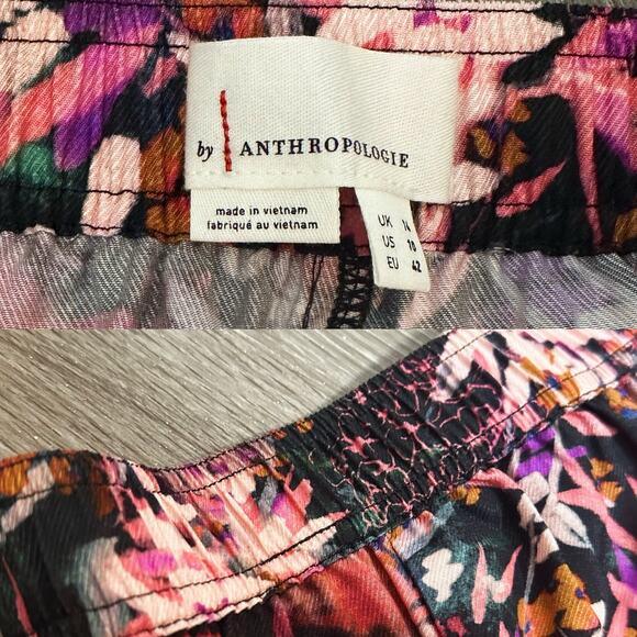 Anthropologie Palazzo Utility Cargo Pant $140 Pink Black Floral Flowy Size 10 - Picture 7 of 16